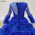 Jancember HTL1395 blue high quality evening dress designer long sleeve women dresses